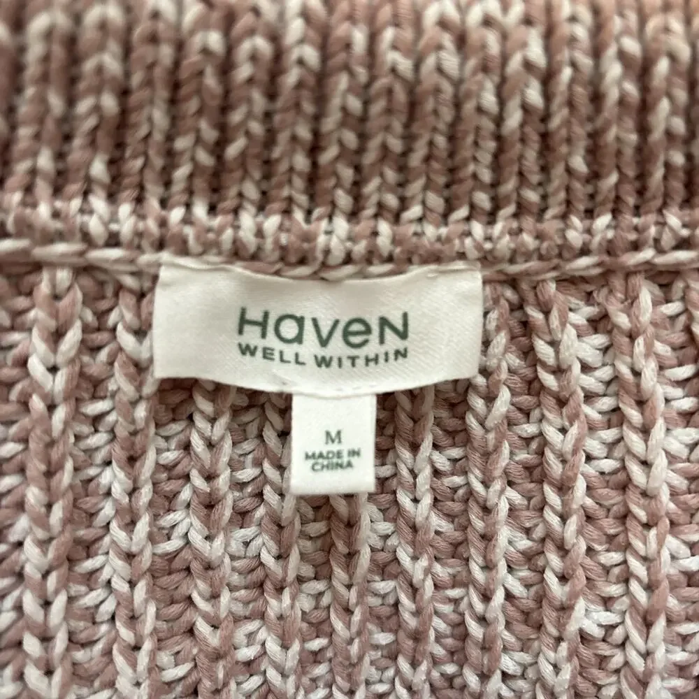 Haven Well Within Marled Knit Polo Sweater Womens Medium Pink Cozy Chunky Cotton